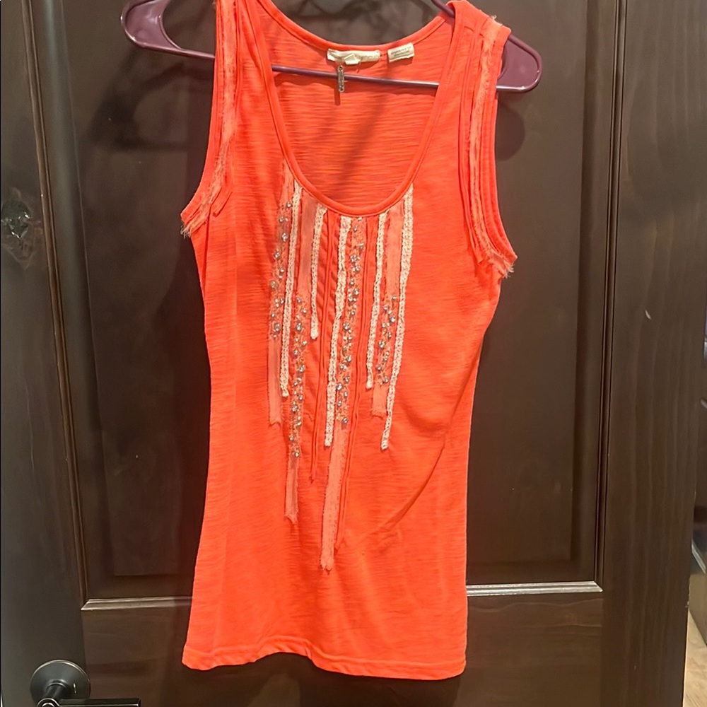 Miss Me Vibrant Orange Tank Top with Fringe